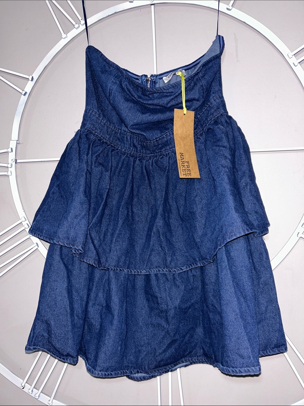 NWT Freemarket Aware of This Denim Strapless Tiered Mini Dress by Flying Tomato